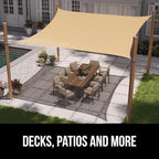 GORILLA GRIP Heavy Duty Sun Shade, UV Protection Fade Tear and Rust Resistant Rectangle Sunshade Canopy, Curved Edges Blocks Sunlight, Breathable Sail, Outdoor Patio, Lawn Garden, 8x12 FT Sand