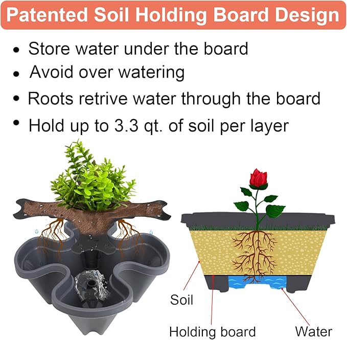 DUNCHATY Stackable Planter, Vertical Garden Planter with Wheels and Garden Tools, Strawberry Planter Indoor/Outdoor 5 Tier Herb Planter Pots for Growing Vegetables and Succulents,Dark Gray