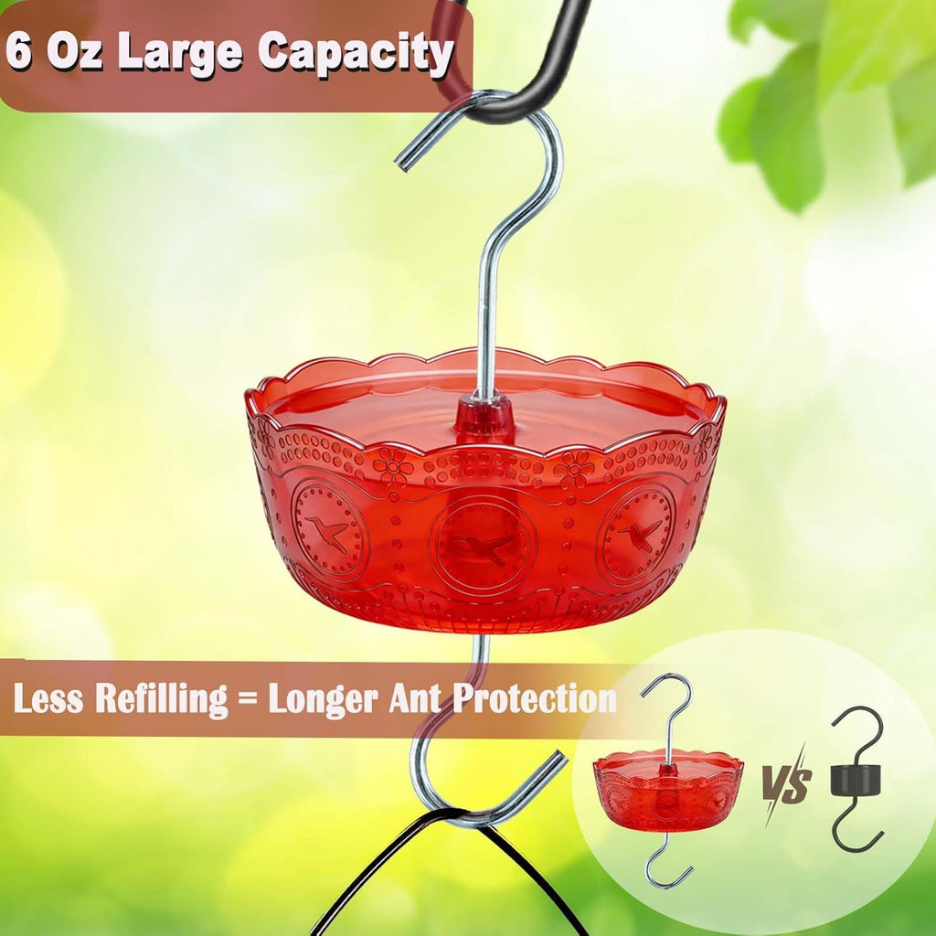Ant Moat for Hummingbird Feeders, 6 OZ, 4 Pack, Red | Vintage Ant Guard Bowl, Hanging Feeder Accessory, Outdoor Nectar Protector