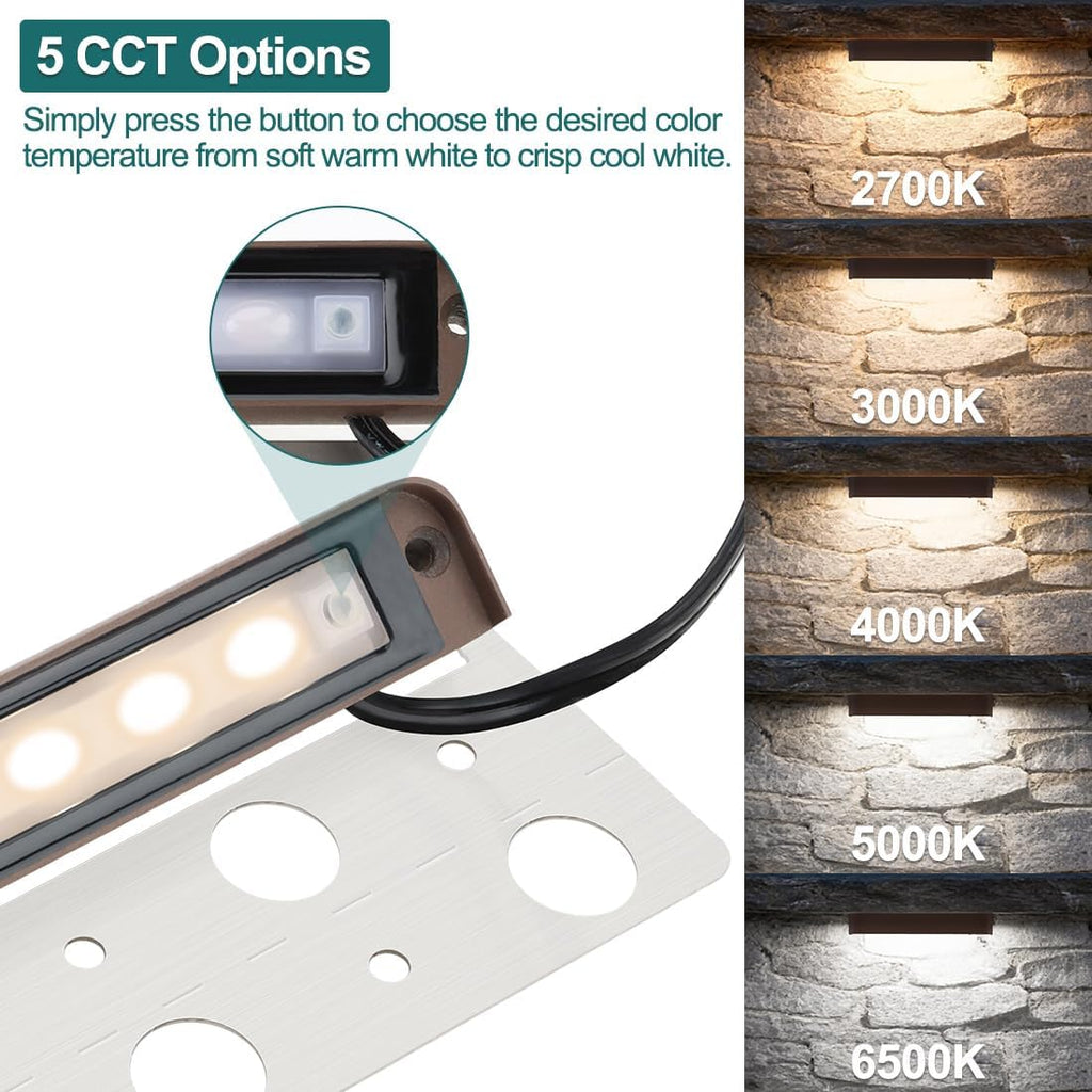 Low-Voltage 7in LED Retaining Wall Lights, 5CCT, 10-Pack | 2700K/3000K/4000K/5000K/6500K Adjustable, 4.5W 300lm 12V AC/DC Landscape Lights, Outdoor Step Lights Hardscape Lighting