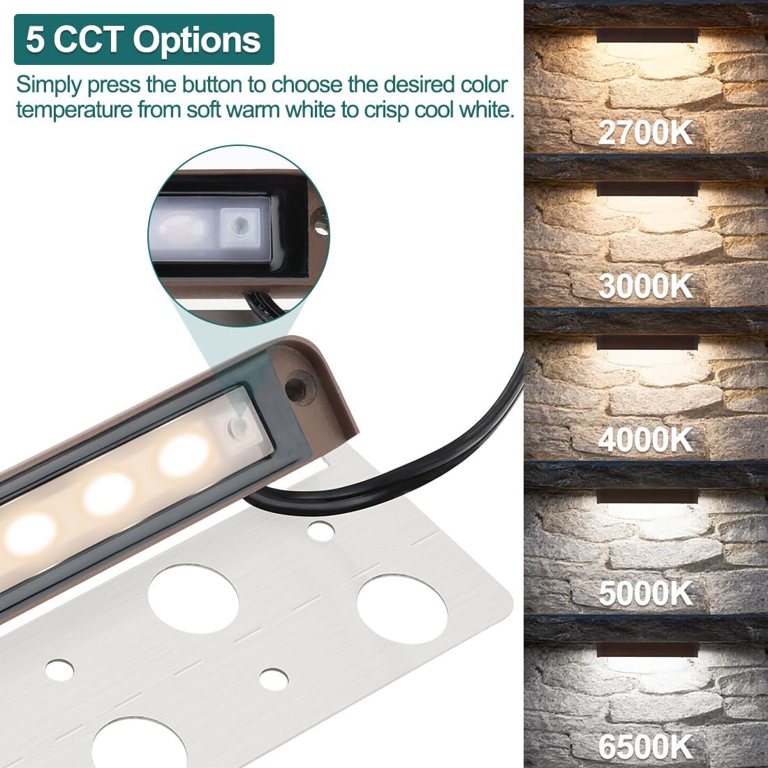 Low-Voltage 7in LED Retaining Wall Lights, 5CCT, 10-Pack | 2700K/3000K/4000K/5000K/6500K Adjustable, 4.5W 300lm 12V AC/DC Landscape Lights, Outdoor Step Lights Hardscape Lighting
