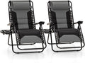 MFSTUDIO Padded Zero Gravity Chair, Cup Holder, Set of 2, 28in Seat, Grey | Outdoor Foldable Recliner, Removable Cup Holder, 28in Seat, Armrest Included, Holds Up to 400 LBS