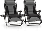 MFSTUDIO Padded Zero Gravity Chair, Cup Holder, Set of 2, 28in Seat, Grey | Outdoor Foldable Recliner, Removable Cup Holder, 28in Seat, Armrest Included, Holds Up to 400 LBS