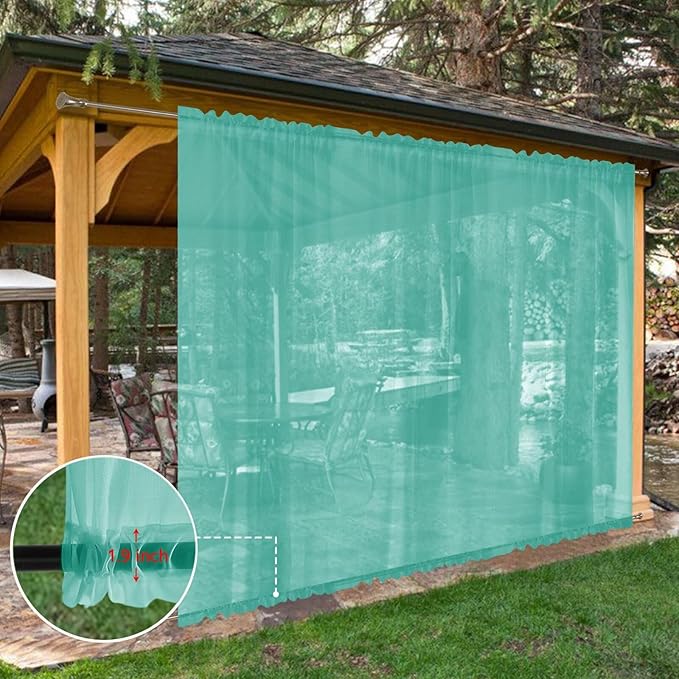 SpaceDresser Waterproof Outdoor Sheer Curtains for Patio - 2 Panels Rod Pocket Indoor Voile Sheer Curtain for Living Room,100W x 84L inch, Turquoise
