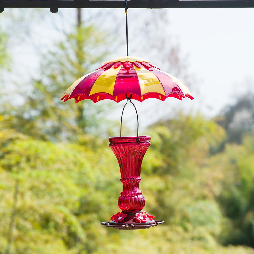 Beserie Hummingbird Feeder Umbrella Cover 14" with Ant Moat Big RedYellow | Dome Shade Weather Rain Guard, Hanging Squirrel Baffle for Bird feeders, Anti Sun/Snow/Ants Keep Nectar/Seed Fresh 3 Hooks