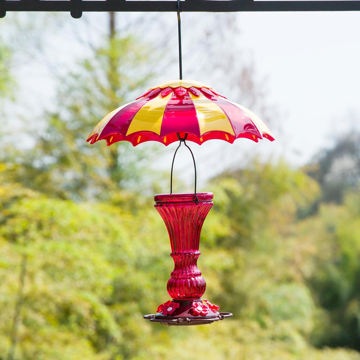 Beserie Hummingbird Feeder Umbrella Cover 14" with Ant Moat Big RedYellow | Dome Shade Weather Rain Guard, Hanging Squirrel Baffle for Bird feeders, Anti Sun/Snow/Ants Keep Nectar/Seed Fresh 3 Hooks