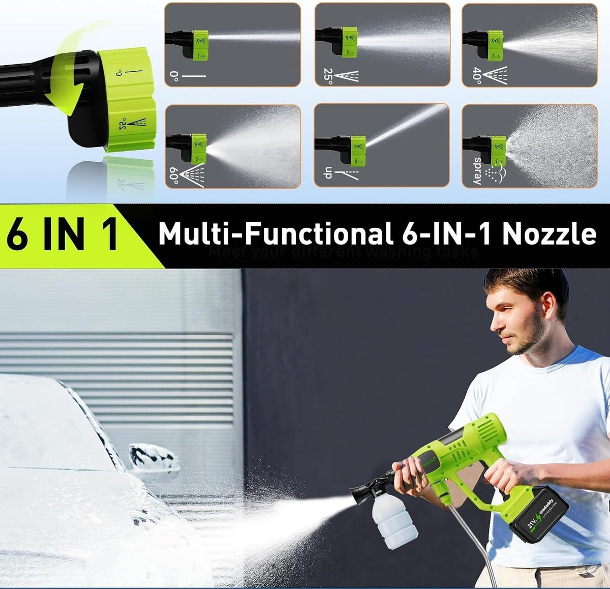 cordless car washer, 1100psi, portable cleaning tool with, side view