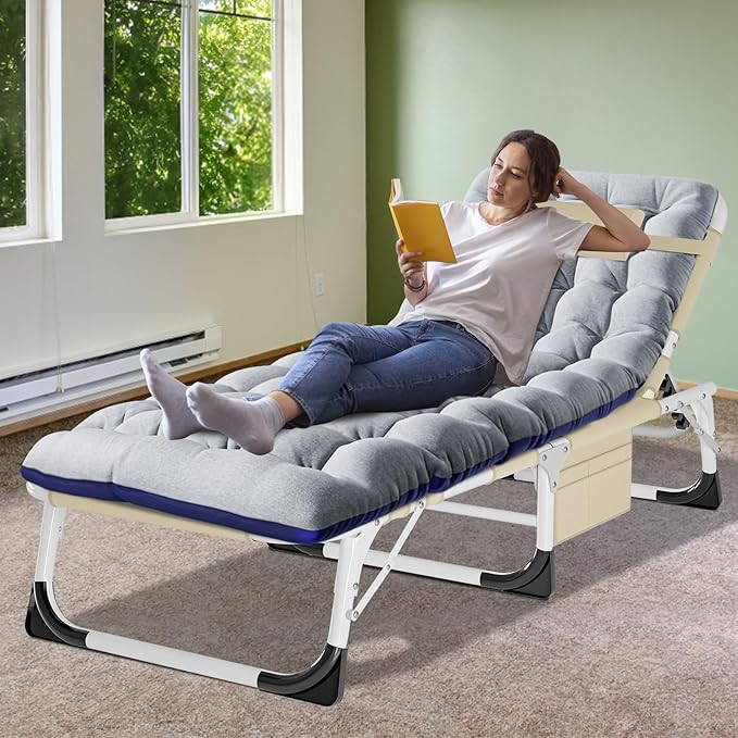 ABORON Heavy Duty Tanning Chair, Outdoor 5-Position Folding Chaise Lounge Chair with Pad, Portable Beach Lounge Chair for Outdoor Sunbathing Patio Pool Lawn Deck Poolside