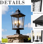 zeyu 26 Inch Outdoor Post Lights, 3 Light Lamp Post Light Fixture Hardwired, Large Waterproof Lamp Pillar Fixtures for Pathway, Water Ripple Glass Shade, Black Finish, ZW105P-L BK-SW