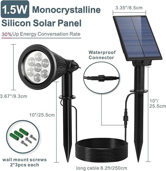 Solar Spotlights Outdoor for Flag Pole, Bright 7-LED Solar Spot Lights with Separate Panel Waterproof, Dusk-to-Dawn Flagpole Lights, Adjustable Landscape Ground Wall Lighting for House Garden(White)