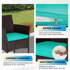 FDW | 3-Piece Patio Furniture Set | Brown & Blue | Outdoor Wicker Furniture with Coffee Table | Modern Rattan Chairs Conversation Set | Outdoor Seating | Weather-Resistant | for Porch, Garden, Lawn