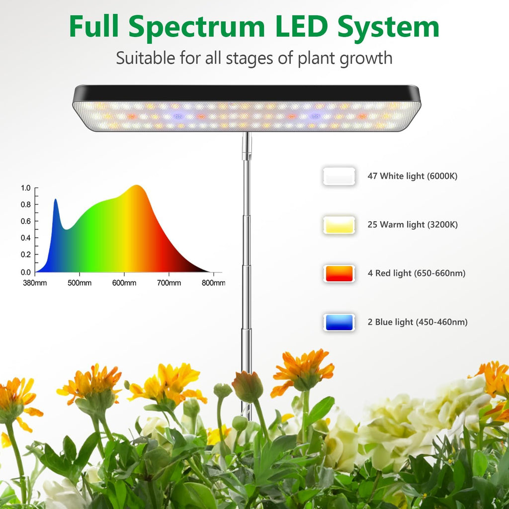 Aumtrly Grow Light Black 2 Pack, Full Spectrum Indoor Plant Light with Base | 3 Spectrum Modes, 5000K White, 26" Adjustable Height, 6/12/16H Auto Timer, 5 Brightness Levels, for Seedlings, Small Plants