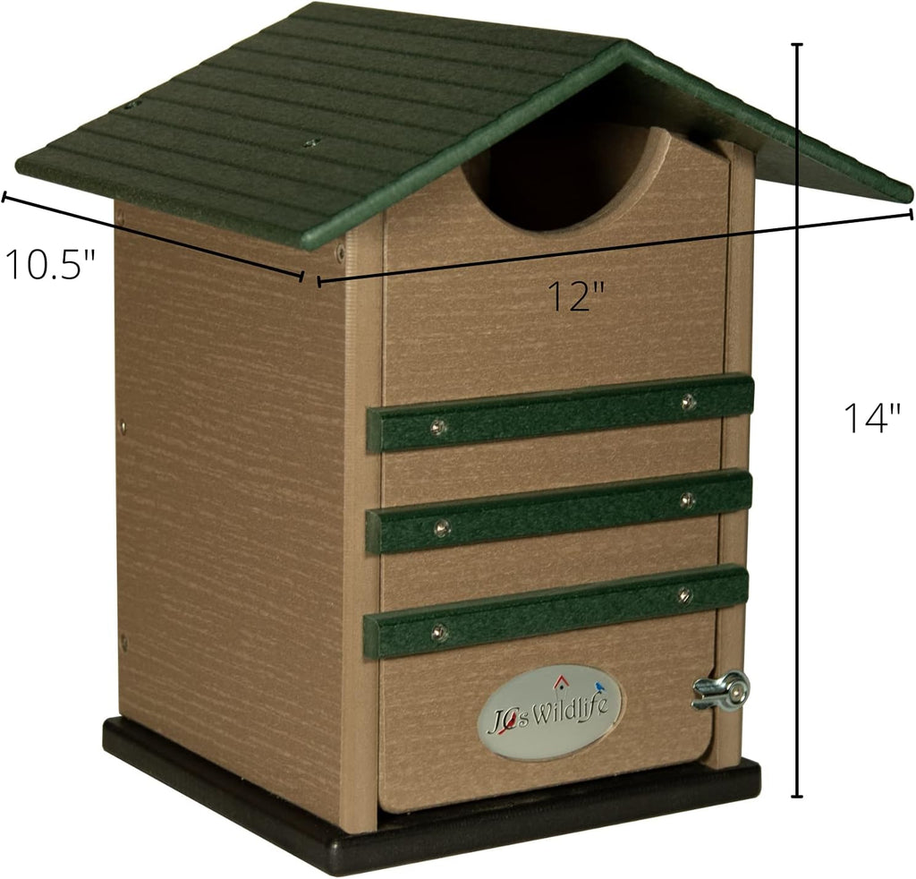 Poly Screech Owl Nesting Box, Saw-Whet and Kestrel Owl House, Green and Tan