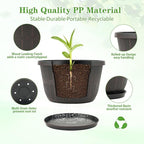 Quarut 10 inch Plastic Flower Pots for Outdoor Plants，4 Pack Large Outdoor Planter Pot with Drainage Holes & Saucers，Imitation Wine Barrel Design，for Indoor Outdoor Garden Plants（Brown）