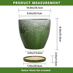 10 Inch Plant Pot - Ceramic Planters for Indoor Plants Outdoor, Large Planter with Drainage Hole and Saucer, Decorative Round Flower Pots, Garden House Decor, Gifts for Plant Lovers, Green