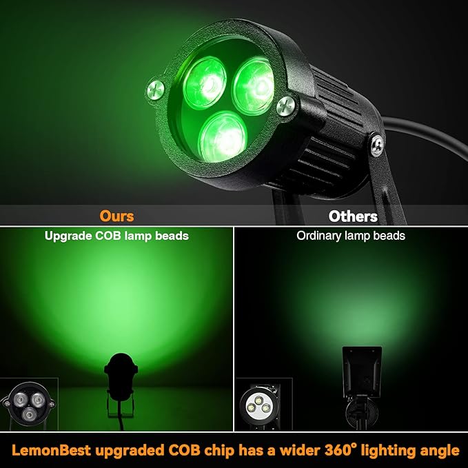 LemonBest® Pack of 2 Outdoor Water-Resistant LED Lawn Garden Landscape Lamp Wall Yard Path Patio Lighting Spot Lights Green AC Spiked Stand with Power Plug