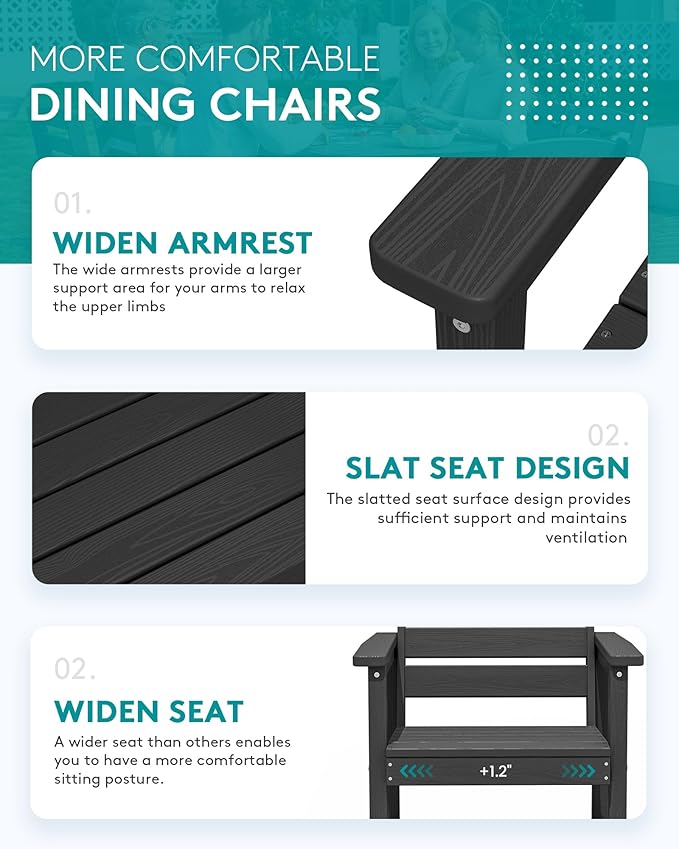 SERWALL 7-Piece Patio Dining Sets, 60" - 83" Expandable Outdoor Dining Table and 6 HDPE Chairs, All Weather HDPE Outdoor Furniture Set for Backyard, Garden, Black