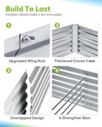 Quictent Galvanized Raised Garden Bed 6x3x2 Ft Metal Planter Box Bottomless for Backyard, Include 1 pc Tomato Cage, Silver