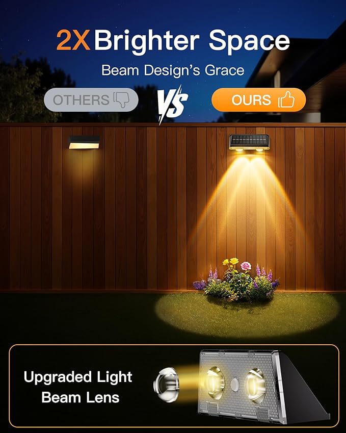 Solar Fence Lights Outdoor, 6 Pack IP65 Waterproof Fence Lights Solar Powered with Ultra-Bright LED Lens, 9 Color Modes, 12+ Hours Steady Glow for Deck/Backyard/Patio/Pool/Wall - Black