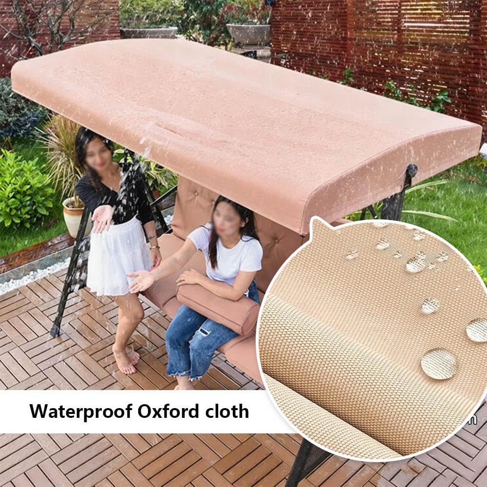 Swing Canopy Replacement Top Cover 75x47in 77x49in Universal Porch Swing Canopy Replacement Waterproof Sun Shade Top for Outdoor Patio Garden Hammock(Beige,77x49x9in(195x125x20cm))
