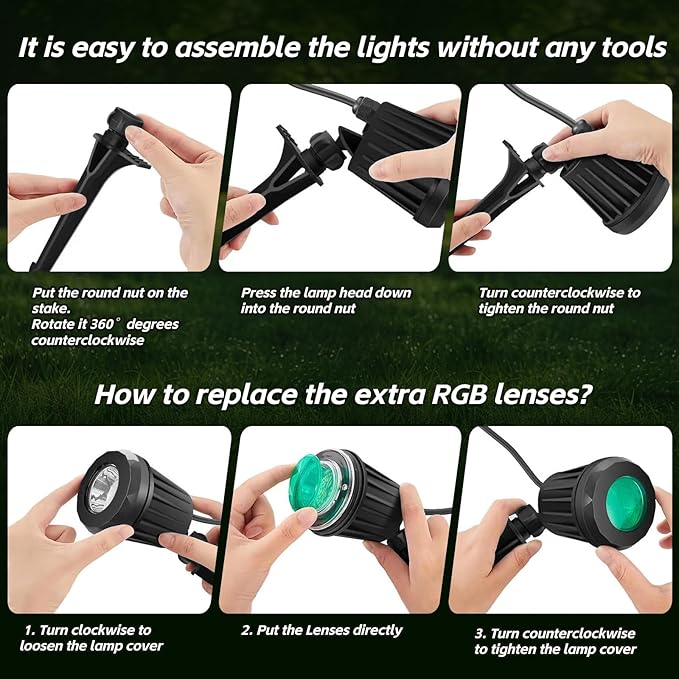 Spotlight Outdoor – 120V Plug-in, 2700K Warm White LED Landscape Spot Lights with RGB 3 Lenses for Yard, Garden, Lawn&Tree Decor, IP67 Waterproof, Perfect for Holidays&Everyday (1 Pack, Black)