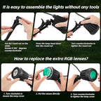 Spotlight Outdoor – 120V Plug-in, 2700K Warm White LED Landscape Spot Lights with RGB 3 Lenses for Yard, Garden, Lawn&Tree Decor, IP67 Waterproof, Perfect for Holidays&Everyday (1 Pack, Black)