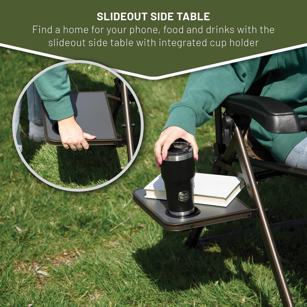 Timber Ridge Aluminum Zero Gravity Chair Set of 2, 350 lb Capacity Each | Padded Foldable Lounger with Side Table and Sliding Headrest; Reclines from 0° to 170° for Camping, Lawn, Patio or Indoor Use
