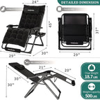 UDPATIO Oversized Zero Gravity Chair Set of 2, 29In XL Patio Reclining Chair with Cushion, Outdoor Folding Recliner with Pillows|Cup Holder|Foot Rest|Padded Headrest, Black, Support 500LB