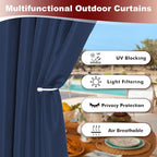 HolidayIdeas Grommet Outdoor Curtains for Patio Waterproof 8 Pcs All Weather Balcony Outside Curtains for Apartments, Gazebo, Pergolas, Porch, 54x108 Inch, Navy