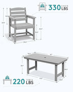 SERWALL Outdoor HDPE Dining Table Set, 7-Piece Outdoor Dining Table Sets with Umbrella Hole Cut-Out Table and 6 Chairs, Light Gray