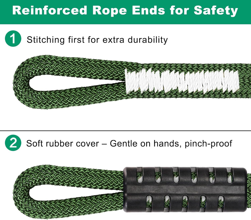 SELEWARE Heavy Duty Tree Swing Ropes, 5FT Hammock Tree Straps Hanging Kit | 2 Pcs Green Swing Straps with Stainless Steel Locking Carabiners for Indoor Outdoor Swings Hammock Playground Set Accessories
