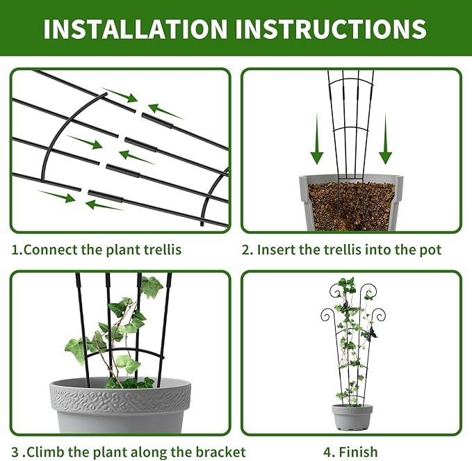 2 Pack 30 Inch Taller Plant Trellis for Potted Climbing Plants Indoor,Expandable Metal Garden Trellis for Climbing Plants,Flowers Vine Ivy, Sturdy Houseplant Support for Potted Plants with Ties