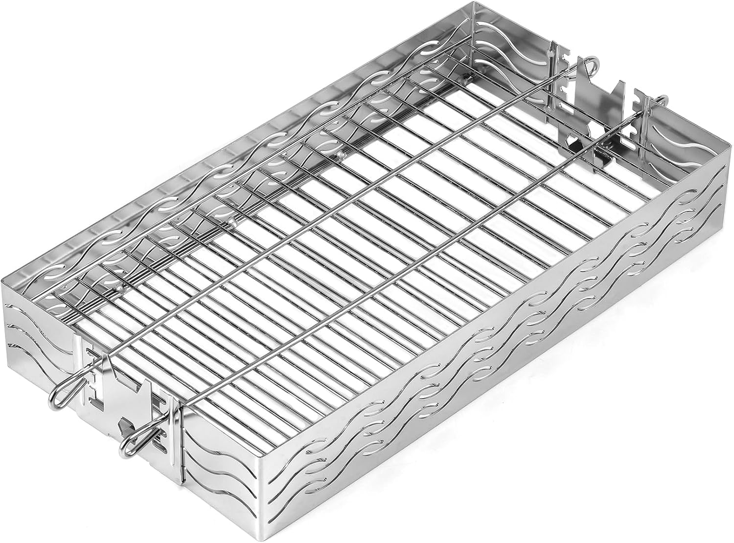 Skyflame Stainless Steel Flat Spit Rotisserie Grill Basket | Four Height Settings for Various Foods, Fits for 5/16 Inch Square, 3/8 Inch Square, 1/2 Inch Hexagon Spit Rods