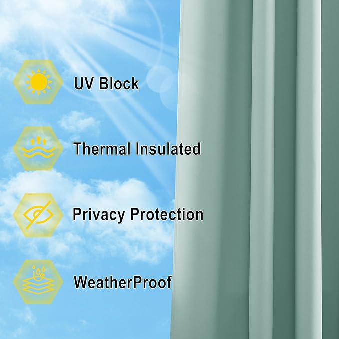NICETOWN Outdoor Curtains for Patio Waterproof 95 inches Long 2 Panels, Thermal Insulated Sun Blocking Outdoor Drapes Privacy for Porch & Gazebo, UV Protection Outdoor Privacy Shades, Aqua Blue