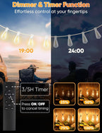 Brightever 100FT Outdoor String Lights with Remote, Dimmable LED Patio Lights with 32 ST38 Shatterproof Vintage Bulbs, 2700K Warm White 3 Modes 2 Timer Outside Light for Yard, Deck, Cafe, White