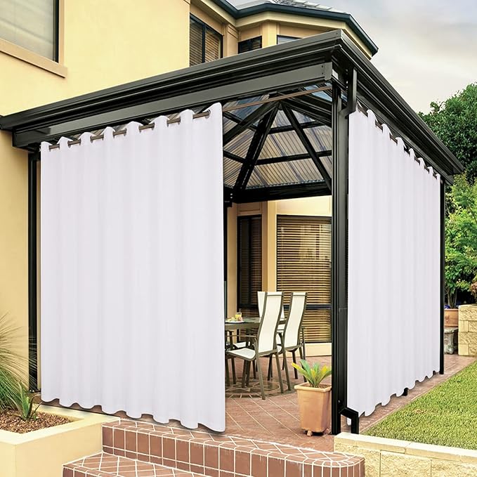 BONZER Outdoor Waterproof Curtains for Patio Extra Wide Grommet Light Filtering Outside Curtains for Gazebo, Porch, Pergola, Pavilion, 1 Panel, 150W x 108L inch, White