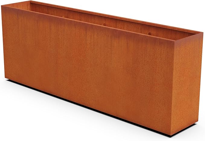 Plantercraft Large Rectangular Planters for Outdoor Plants | 96x18x36 Corten Steel Planter for Privacy & Patios | Extra Large Outdoor Planter Box | Heavy-Duty 11-Gauge Steel, Fully Assembled