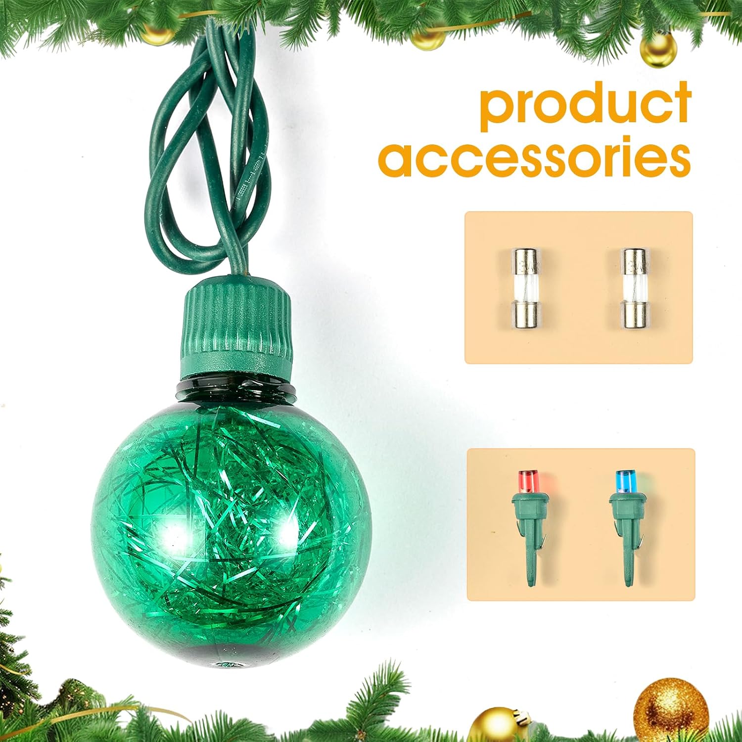 Waterproof Christmas G40 Globe String Lights 18FT 25 LED Plug in - Outdoor Colorful Patio Balcony Garden Hanging Decorations, Grinch Christmas Tree Lights for Porch, Camping & Party Use