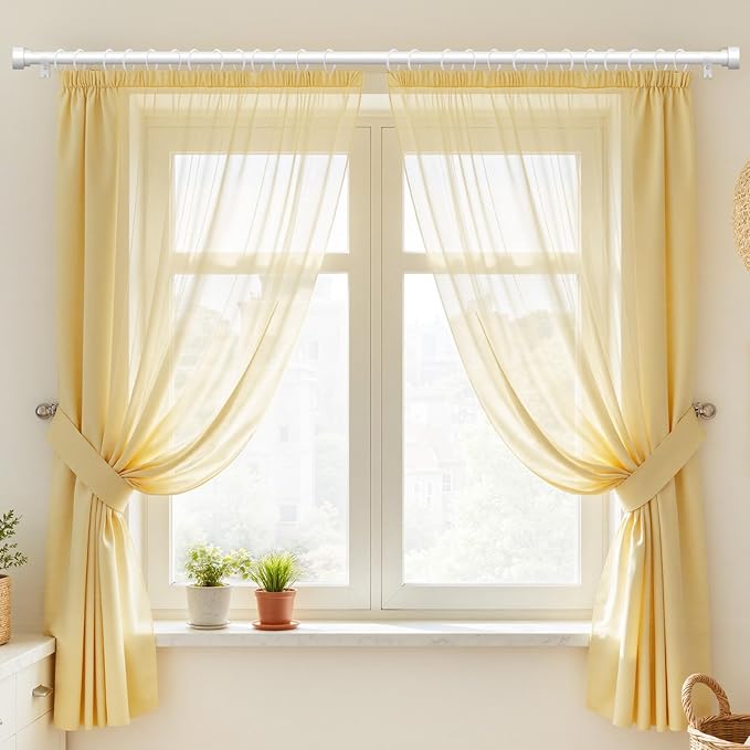 Curtain Rods for Windows 66 to 120, 1 Inch Adjustable White Extra Long Heavy Duty Curtain Rod, Modern Style Indoor Outdoor Window Drapery Rods with End Caps, Size 32" - 120"