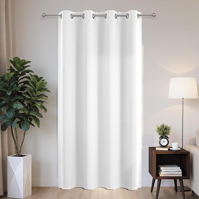 Joydeco Blackout Patio Sliding Door Curtains 84 Inches Long, Grommet Privacy Room Divider Curtains, Extra Wide Thermal Blackout Drapes for Bedroom Living Room (Pure White, 60Wx84L, 1 Panel)
