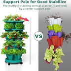 Strawberry Vertical Planters Tower Garden 3 Pack, 7 Tiered Stacking Herb Vegetable Planter with Support Pole Indoor and Outdoor - Hunter Green