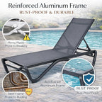 Kozyard Outdoor Chaise Lounge Chair, Full Aluminum Frame, Adjustable Reclining Patio Lounger for Poolside, Sunbathing & Backyard, Textilene (Gray, 2Chairs + Table)