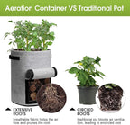Potato Grow Bags with Flap 10 Gallon, 4 Pack Planter Pot with Handles and Harvest Window for Potato Tomato and Vegetables, Black and Gray
