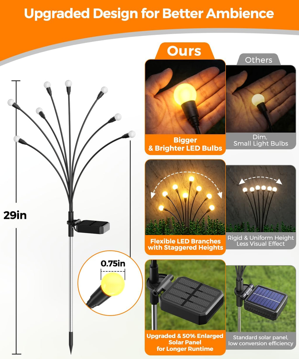 6 Pack Solar Garden Lights 48 LED, Solar Lights Outdoor Waterproof IP65, Decorative Garden Lights Solar Powered for Yard Patio Pathway Decor, Outside Fairy Firefly Lights Garden Gifts