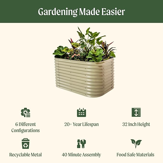 32" Extra Tall Raised Garden Bed Kits, 3.5 x 5 x 2.7ft Raised Planter Box Outdoor, 2 x 6.5 x 2.7ft Deep Root 6 in 1 Modular Metal Raised Beds for Gardening Vegetables Flowers Fruits - Sunlit Oak