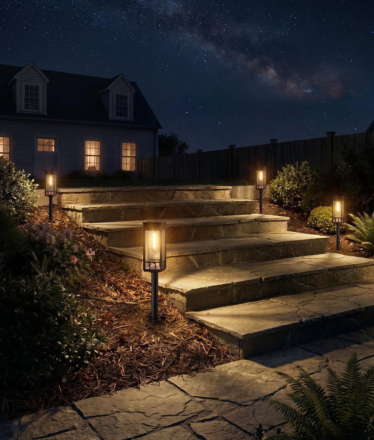 BITPOTT Solar Pathway Lights Outdoor,Bright Solar Lights for Outside, Waterproof Auto On/Off Garden Lights Solar Powered Landscape Lights for Yard Walkway Driveway Lawn (Warm White, 4 Pack)