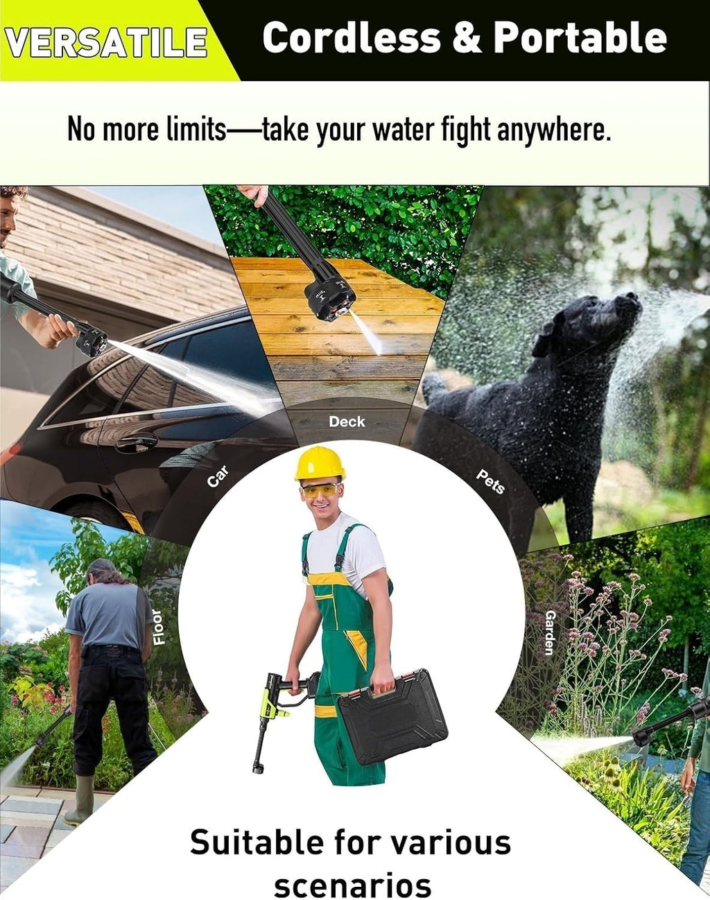 cordless portable washer, lightweight portable power washer, package contents