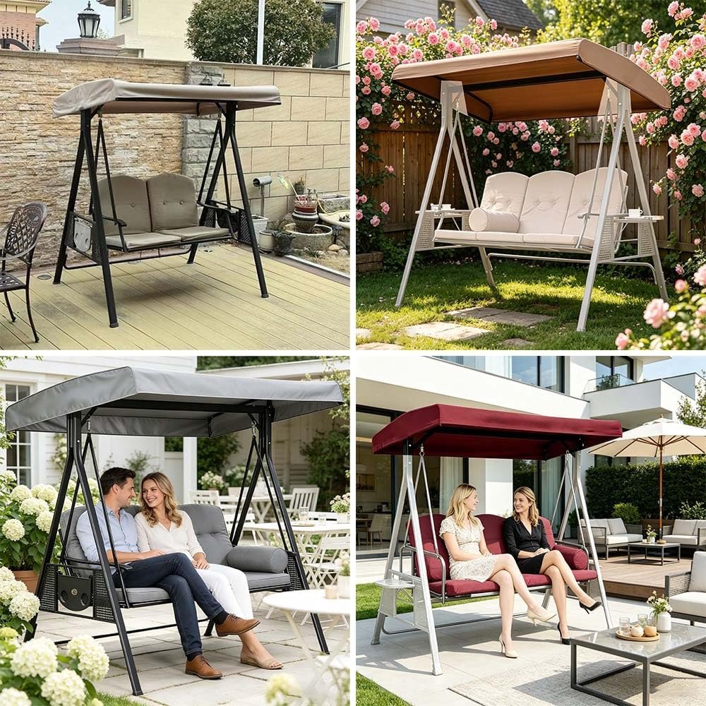 Swing Canopy Replacement Top Cover 75x47in 77x49in Universal Porch Swing Canopy Replacement Waterproof Sun Shade Top for Outdoor Patio Garden Hammock(Beige,77x49x9in(195x125x20cm))