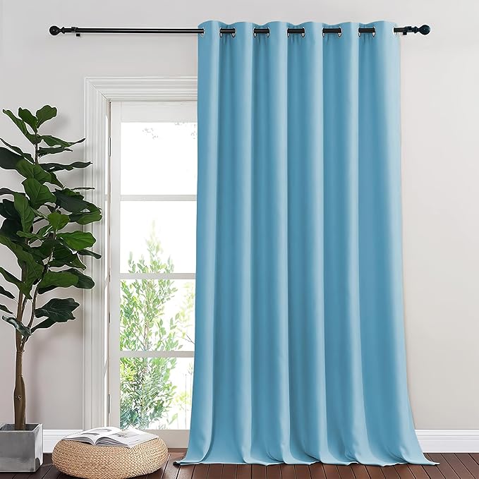 NICETOWN Sliding Door Curtain 108 Inches Long - Blackout Thermal Insulated Grommet Room Divider Privacy Drape for Patio Glass Door, 1 Panel, Teal Blue, 100 Inch Extra Wide