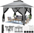 COBIZI 11x11 Pop Up Gazebo Canopy Tent Easy Up Outdoor Gazebo Waterproof Upgrade Portable Gazebo with Mosquito Nettings, Double Vented Roof and Carry Bag for Patio Garden Lawn(Gray)